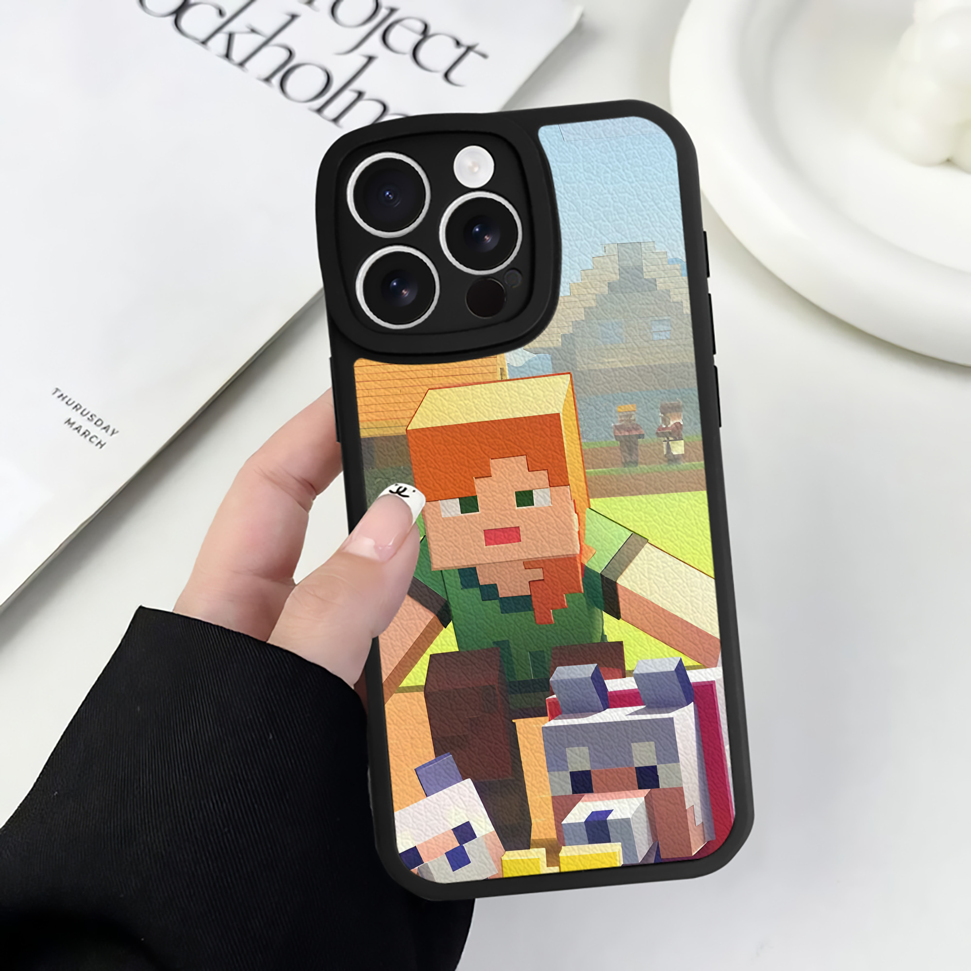 （画像用） マインクラフト ブロックの世界 Minecraft MC Block world 【iPhone 16シリーズ対応】シリコンスマホケース（レザー調） 材質：シリコン